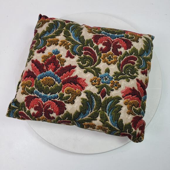 Vintage 10x11 Inch Crewel Hand Embroidered Throw Pillow w/ Case Floral Garden - Picture 6 of 6